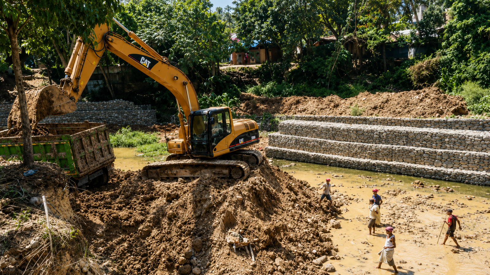Canalización de aguas residuales, muro de gaviones y obras de arte, Cañada los Timbeque, Los Guaricanos